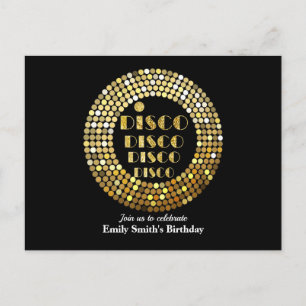 disco party dance party 70s gold disco ball invita invitation postcard