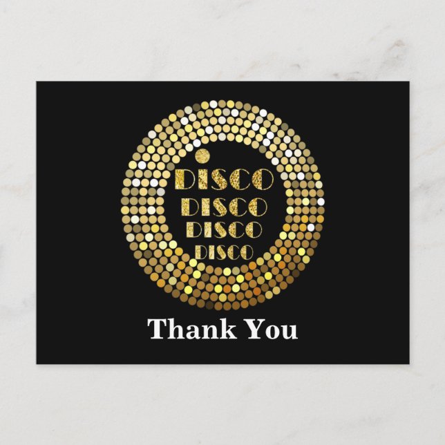 disco party dance party 70s gold disco ball invita invitation postcard (Front)