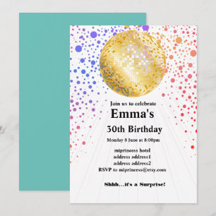 disco party dance party 70s gold disco ball invitation
