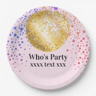 disco party dance party 70s gold disco ball paper plate