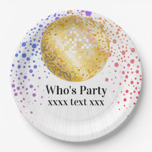 disco party dance party 70s gold disco ball paper plate