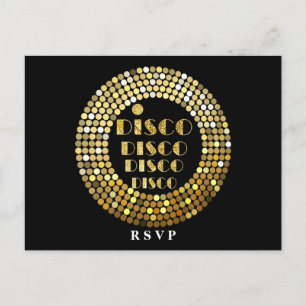 disco party dance party 70s gold disco ball rsvp i invitation postcard