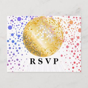 disco party dance party 70s gold disco ball rsvp invitation postcard
