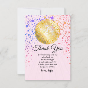disco party dance party 70s gold disco ball thank you card