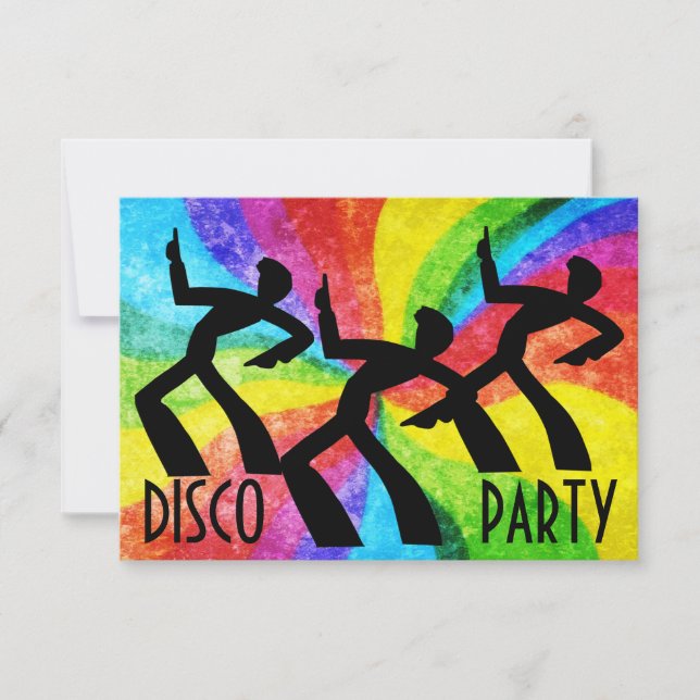 Disco Party - Dancing People and Rainbow Swirls Invitation (Front)