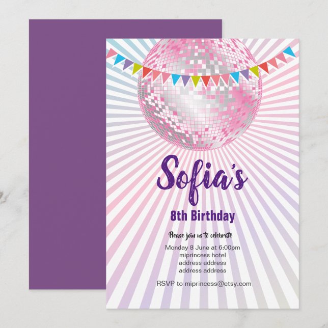 disco party, glitter, dance, party invitation (Front/Back)