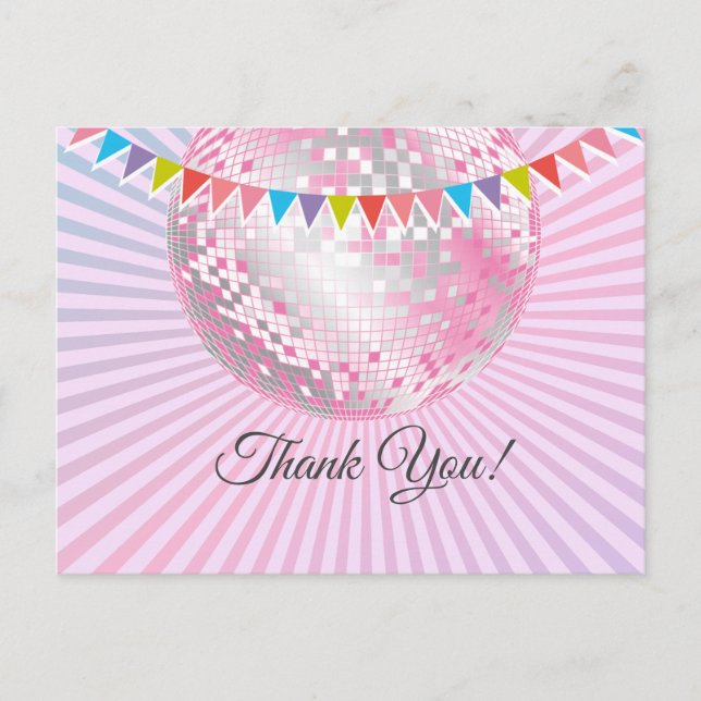 disco party, glitter, dance, party thank you card (Front)