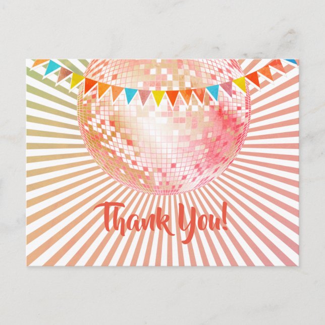 disco party, glitter, dance, party thank you card (Front)