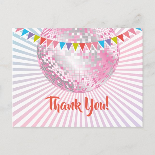 disco party, glitter, dance, party thank you card (Front)
