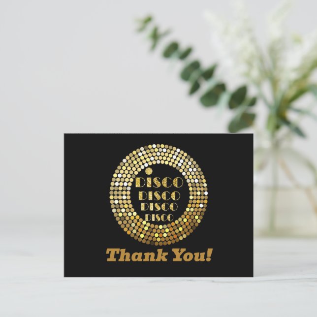 disco party, glitter, dance, party thank you card (Standing Front)