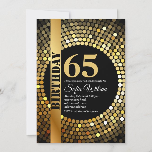 Disco party, gold, 70s, birthday party invitation (Front)