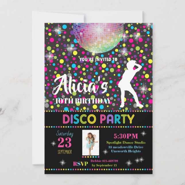 Disco Party Invitation Girl Dance Birthday Invite (Front)
