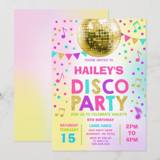Disco Party Invitation Glow Disco Party Invite (Front/Back)
