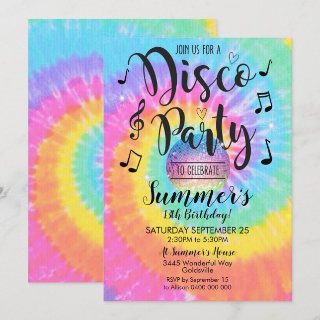 Disco Party Invitation Tie Dye Disco Party (Front/Back)