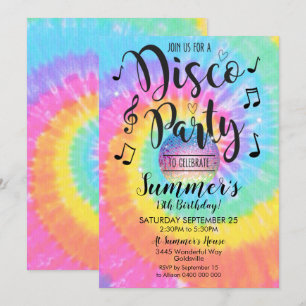 Disco Party Invitation Tie Dye Disco Party