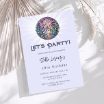 Disco party lavender violet birthday invitation<br><div class="desc">A girly and feminine 18th (or any age) party invitation. A lavender,  violet background colour. Decorated with a colourful disco ball. Text: Let's Party! Personalise and add a name and party details. The name is written with a hand lettered style script.</div>