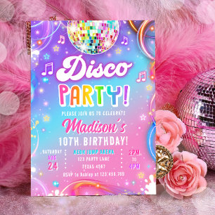 Disco Party Neon Retro Glow Crazy Girl Birthday Invitation