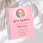 Disco party pink birthday invitation<br><div class="desc">A girly and feminine 18th (or any age) party invitation. A blush pink background colour. Decorated with a colourful disco ball. Text: Let's Party! Personalise and add a name and party details. The name is written with a hand lettered style script. 1 sheet = 1 invitation printed edge to edge....</div>