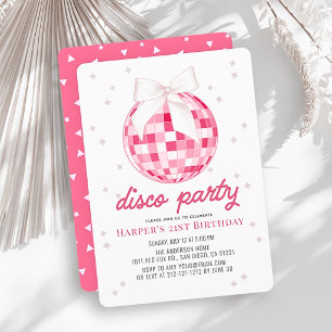 Disco Party Pink Disco Ball Bow 21st Birthday Invitation