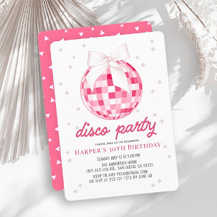 Disco Party Pink Disco Ball Bow Birthday Invitation