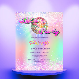 Disco party pink holographic birthday invitation