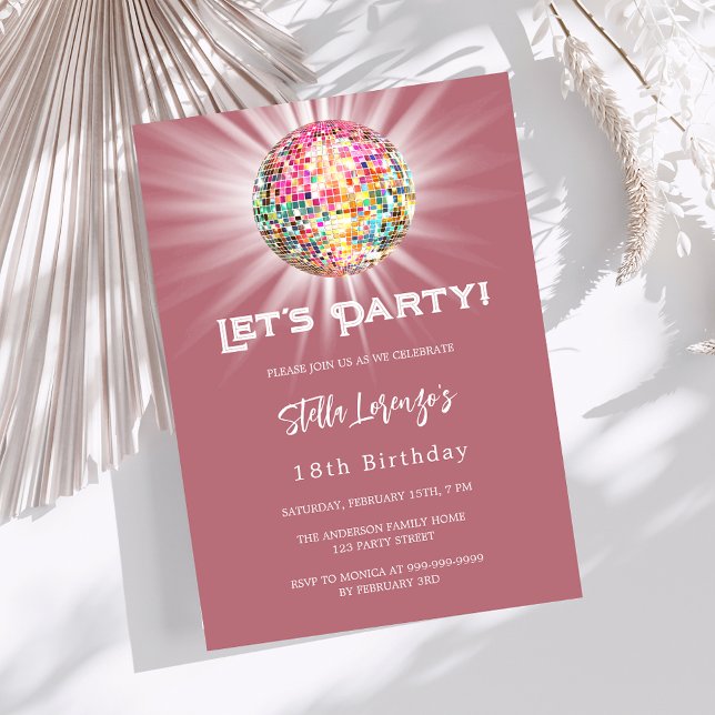 Disco party rose gold birthday invitation (Creator Uploaded)