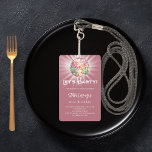 Disco party rose gold birthday invitation ID badge<br><div class="desc">A girly and feminine 21st (or any age) party invitation. A rose gold background.  Decorated with a colourful disco ball. Text: Let's Party! Personalise and add a name and party details.   

Back: no design or colour (less expensive)</div>