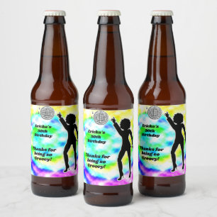 Disco Party Tie Dye Adult Groovy Birthday Party Beer Bottle Label