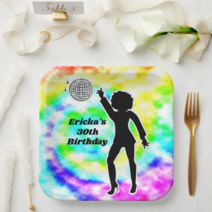 Disco Party Tie Dye Adult Retro Birthday Party  Paper Plate