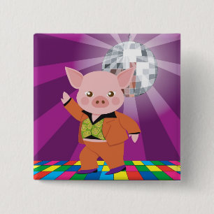 disco pig on the dance floor 15 cm square badge