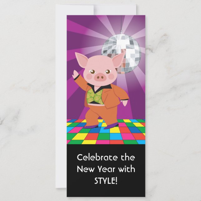 disco pig on the dance floor invitation (Front)