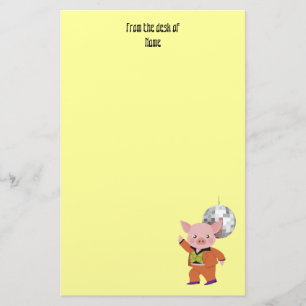 Disco pig with disco ball stationery