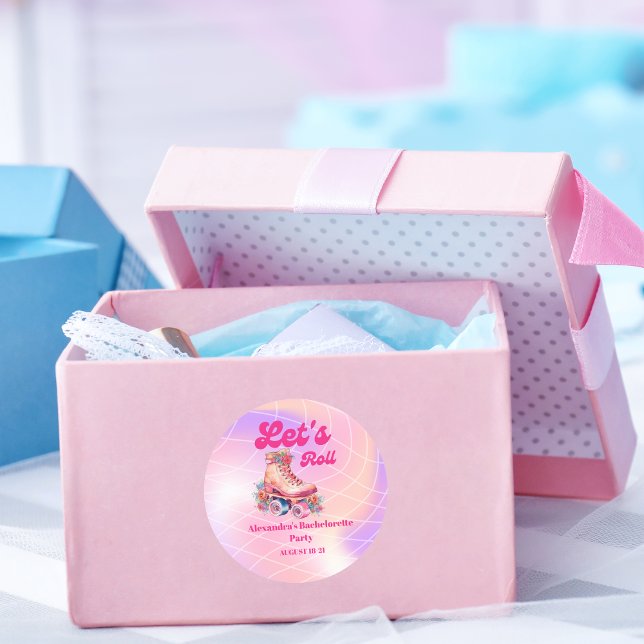 Disco Pink Retro Roller Skating  Bachelorette Part Classic Round Sticker (Creator Uploaded)