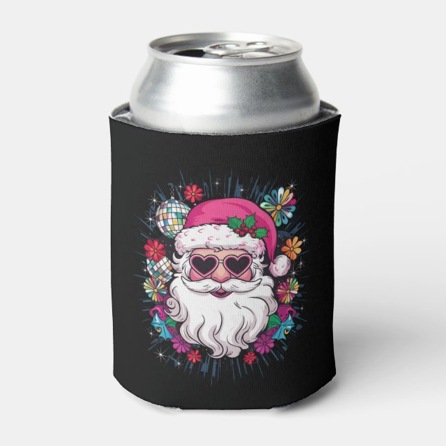 Disco Pink Santa Christmas Funny Xmas Party  Can Cooler (Can Front)
