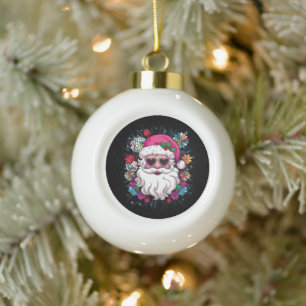 Disco Pink Santa Christmas Funny Xmas Party Ceramic Ball Christmas Ornament