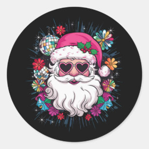Disco Pink Santa Christmas Funny Xmas Party Classic Round Sticker
