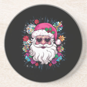 Disco Pink Santa Christmas Funny Xmas Party  Coaster