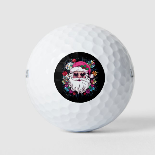 Disco Pink Santa Christmas Funny Xmas Party  Golf Balls (Front)