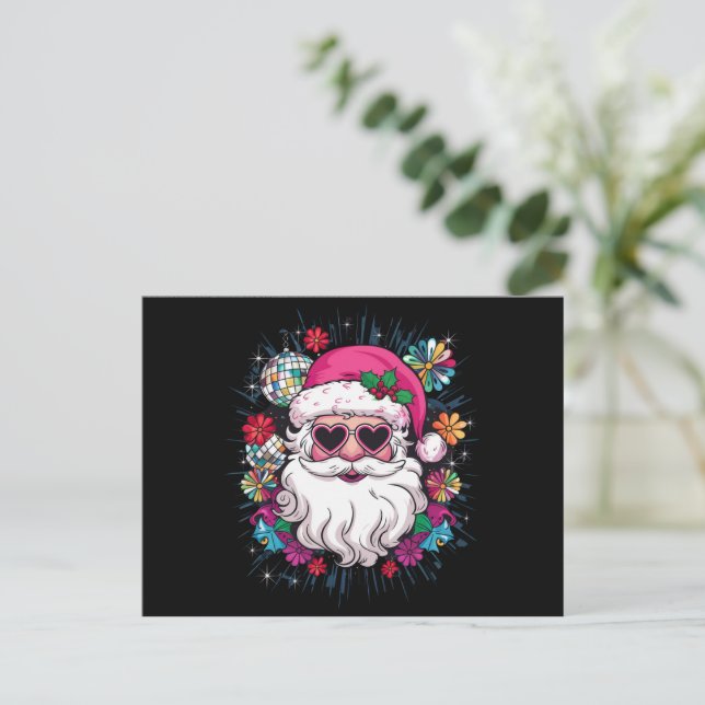 Disco Pink Santa Christmas Funny Xmas Party  Holiday Postcard (Standing Front)