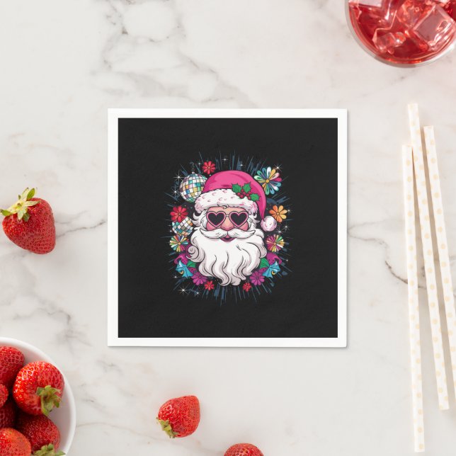 Disco Pink Santa Christmas Funny Xmas Party  Napkin (Insitu)