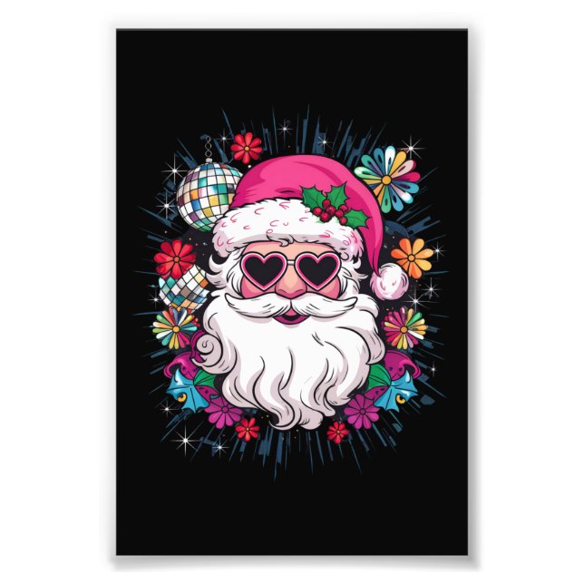 Disco Pink Santa Christmas Funny Xmas Party  Photo Print (Front)