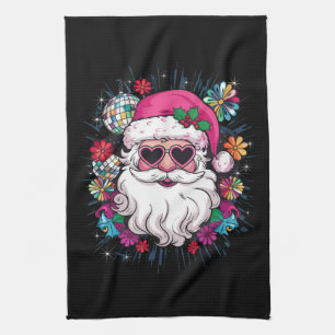 Disco Pink Santa Christmas Funny Xmas Party Tea Towel