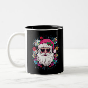 Disco Pink Santa Christmas Funny Xmas Party  Two-Tone Coffee Mug
