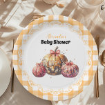 Disco Pumpkin Patch Baby Shower Paper Plate<br><div class="desc">Celebrate your baby shower with a touch of vintage glam and autumnal warmth using our Disco Pumpkin Patch Baby Shower Paper Plates. Perfect for serving up delicious treats at your festive event, these paper plates combine the lively energy of a disco theme with the cosy, rustic feel of a pumpkin...</div>