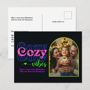 Disco Retro Cosy Vibes Retro Christmas Photo Holiday Postcard
