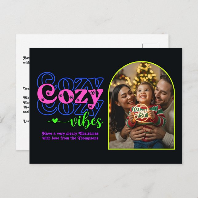 Disco Retro Cosy Vibes Retro Christmas Photo Holiday Postcard (Front/Back)