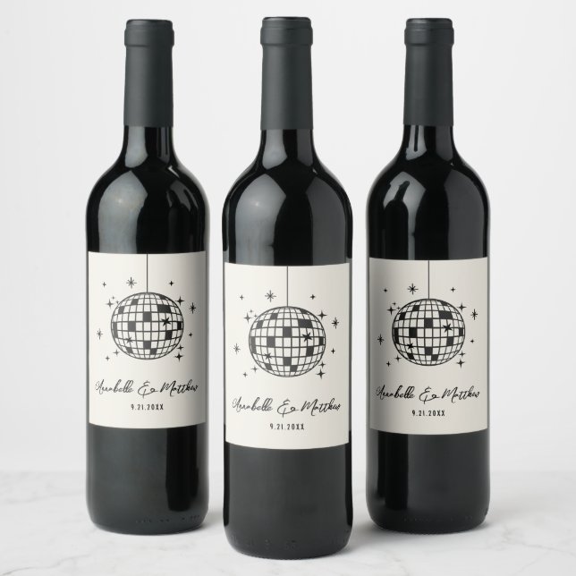 Disco Retro Hand Drawn Wedding Wine Label (Bottles)