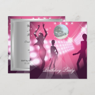 Disco Retro Pink Birthday Party Invitation