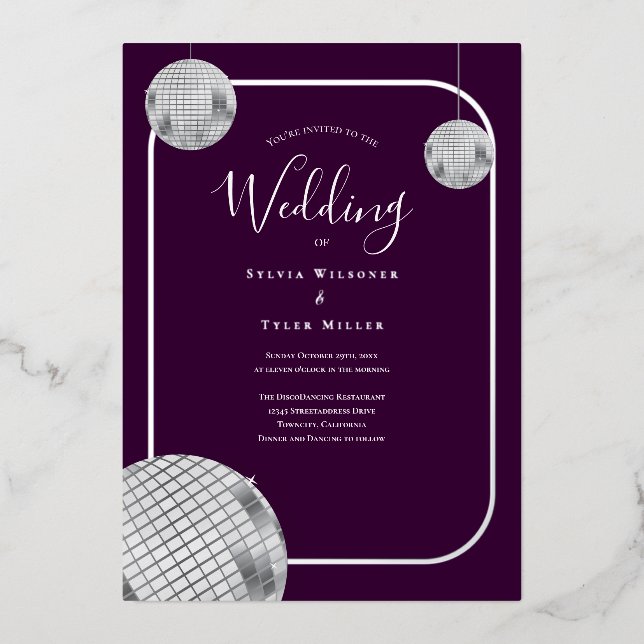 Disco Retro Purple Silver Wedding (Front)