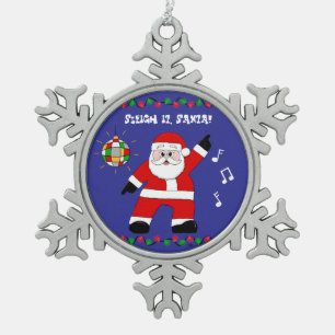 Disco Santa Snowflake Pewter Christmas Ornament